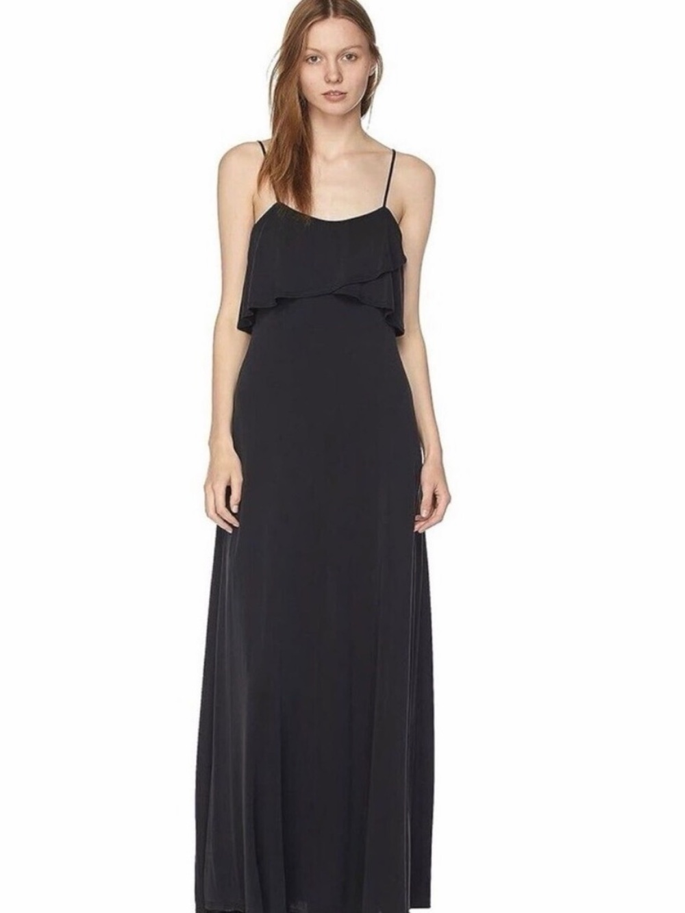 Jenny Yoo Collection “Blake” Black Ruffle Trim Maxi Dress Sz 8 VGUC